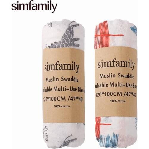 [simfamily] 2 pcs/pack Muslin 100% Cotton Baby Swaddles Soft Newborn Baby Bath Towel Blankets Multi Designs Functions Baby Wrap