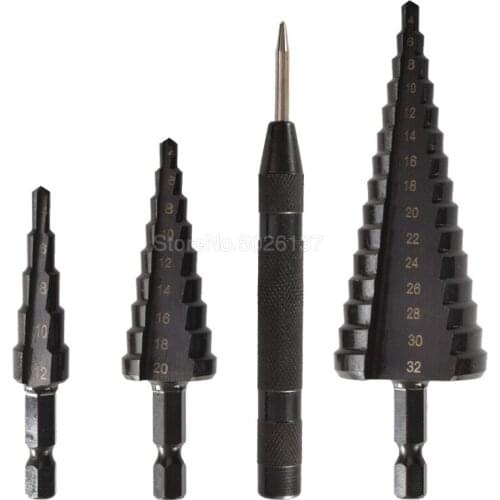 4-12/20/32MM Hss Step Drill Bit Nitride Coated Cone Hole Cutter Wood/metal Spiral/straight Groove Stepped Drills Set Titanium