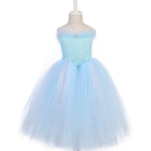 Light Blue Princess Belle Beauty and the Beast Dress Girls V-neck Ankle Length Party Dress Tutu Sparkle Ployester Mesh Ball Gown
