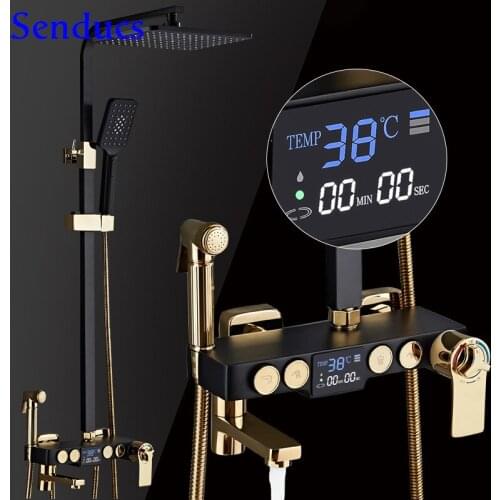 Thermostatic Shower Set Four Function Bathtub Mixer Faucets Temperature Display Bath Shower System Luxury Digital Shower Set
