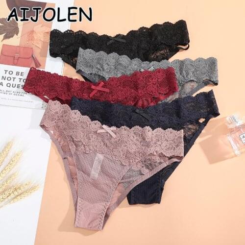 AIJOLEN 2020 New Low-waist Transparent Underpants Thin Mesh Lace Girls Underwear Hollow Sexy Peach Hip Lace Side Briefs