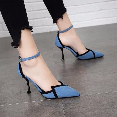 Fashion Word Buckle Color Matching Sexy Stiletto Heels Ladies Sandals Summer Hot Sale Pointed Temperament Single Shoes