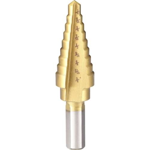 Uxcell Step Drill Bit HSS4241 1/4" to 3/4" 9 Sizes Straight Flutes Triangular Shank for Metal Wood Plastic