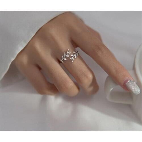 925 Sterling Silver Zircon Leaf Finger Ring For Women Girls Wedding Classic Jewelry jz038