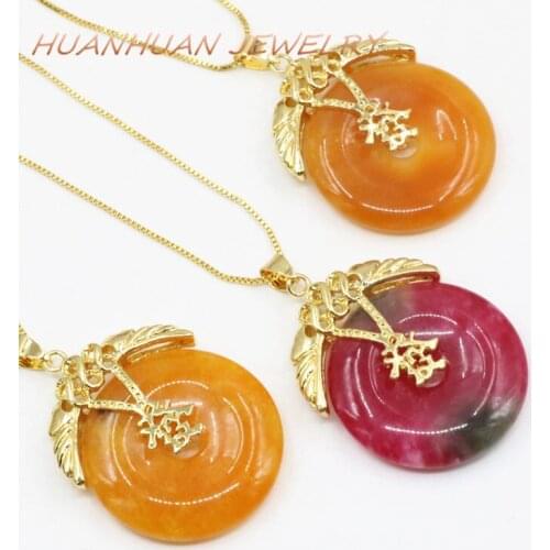 30mm Chain Necklace Pendant For Women Natural Stone Jades Coin Pendulum Reiki Chakra Stainless Steel Pendants Diy Jewelry B3364