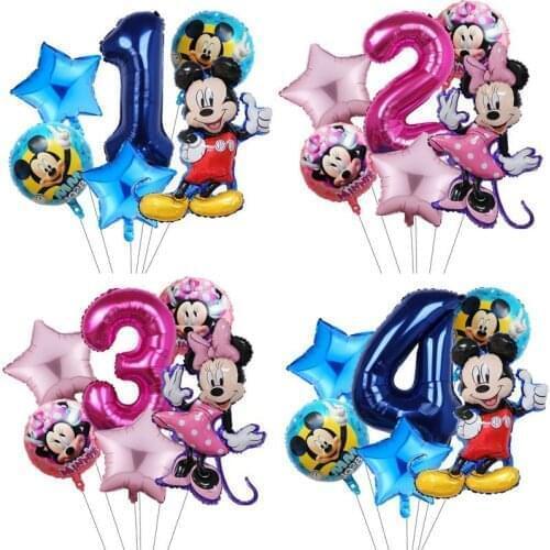6pcs Mickey Minnie Balloons Baby Shower Birthday Party Decorations Star Number Cartoon Mickey Mouse Balloon Kids Toys Globos