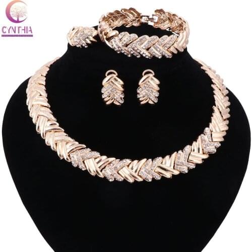 AAAA Positive Stars Wholesale Jewelry Sets Crystal Necklace Earrings Dubai Gold Jewelry Sets Fashion African Yellow Gold Chokers