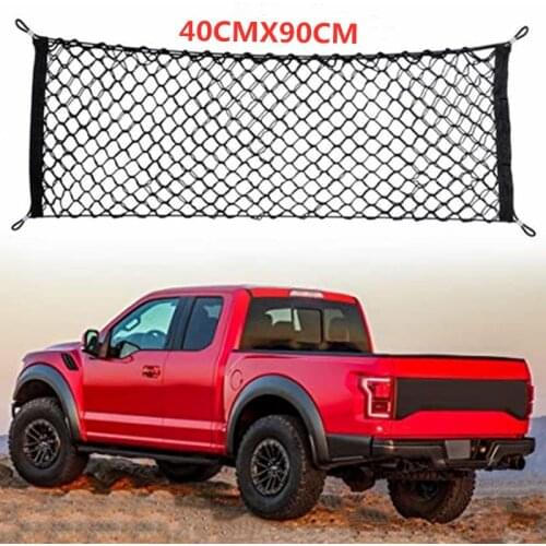 Car Elastic Nylon Rear Cargo Tidy Net Storage Organizer Cargo Net Hammock Trunk Organizer Vehicle Storage with 4 Adjustable Hook