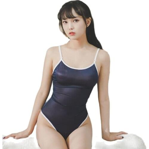 Candy Color Spaghetti Strap High Cut Thong Bodysuit Japanese Kawaii Cosplay Swimsuit Sexy See Through Sheer Sukumizu Body Suit