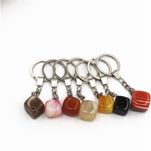 Ladies Keychain Irregular Natural Stone Keychain Sling Stainless Steel Keyring, Featured Stone, Bag, Charm, Healing Energy