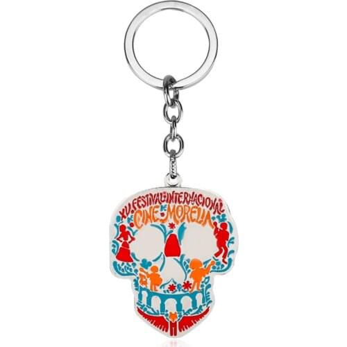 Dongsheng Movie Coco Skull Keychain Skeleton Metal Pendant Keyring Miguel Riveras Keyrings for Cosplay Halloween Christmas Gift