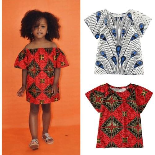 12M-5T) Fashion child middle-aged girls dress African style 3D digital printing short-sleeved one-shoulder new dress платье 50