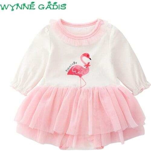 Baby Girls Long Sleeve O Neck Cartoon Mesh Bodysuits Princess Party Tutu Newborn Kids Dress Christening Baptism Clothes