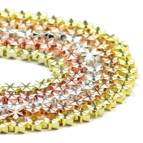 Hexagram Rose Gold Hematite Six-Pointed Star 55pcs 7MM Natural Stone Spacer Loose Beads For Jewelry Making DIY Pendant Bracelet