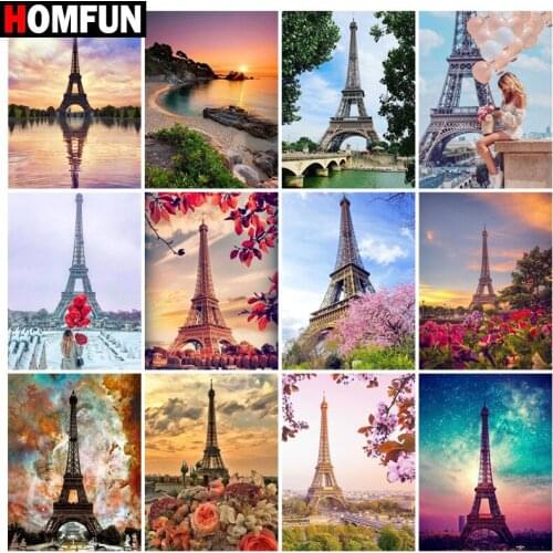 HOMFUN Rhinestone Painting Crystal Decor Diy Diamond Painting "Tower tree landscape" 3D Cross Stitch Pattern Diamond Embroidery