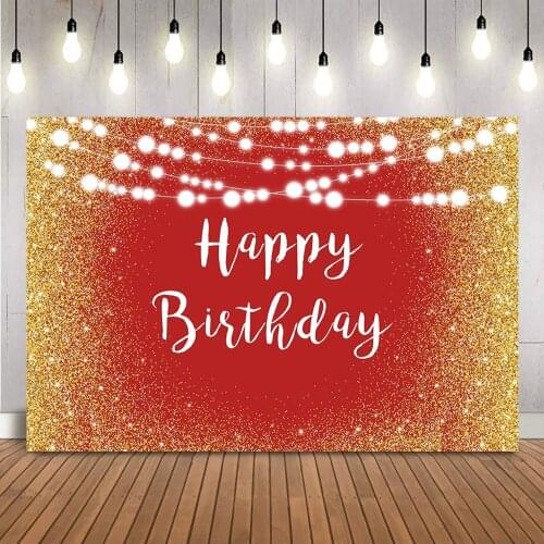 Red Birthday Backdrop Gold Glitter Birthday Background for Photo Studio White Lights Adult Theme Party Decoration Baby Shower