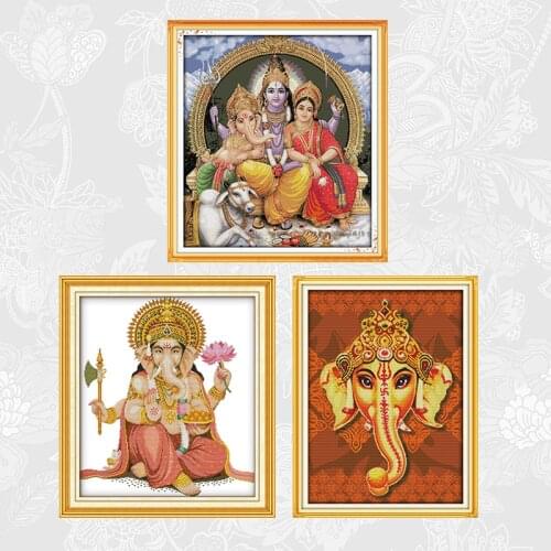 Elephant Trunk God of Wealth Cross Stitch kits Printed Canvas Embroidery Threads Sets Western Religions DIY Handmade Needlework