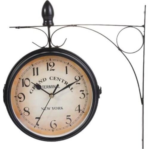 European Antique Style Double-Sided Wall Clock 42x9x41cm Outdoor Indoor Battery Powred Iron Art Hanging Clock Home Decoration