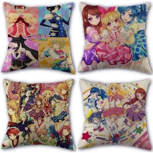 45X45cm Pillow Cover Aikatsu! Anime Square Zipper Cotton Linen Pillow Cases Bedroom Home Office Decorative Pillowcase