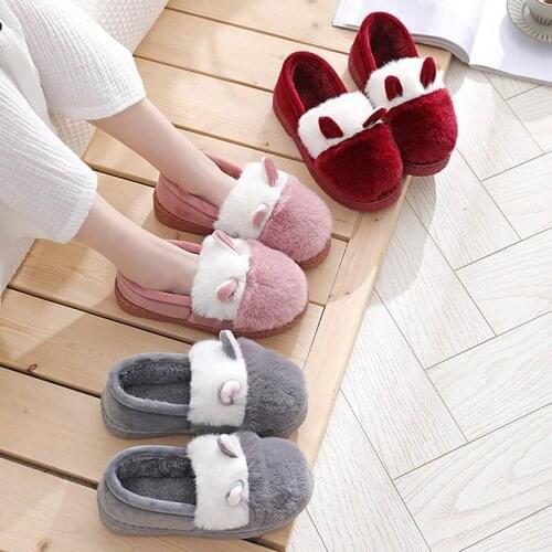 2021 New Fashion Autumn Winter Slippers Rabbit Ear Home Indoor Slippers Winter Warm Shoes Womens Cute Plus Plush Slippers