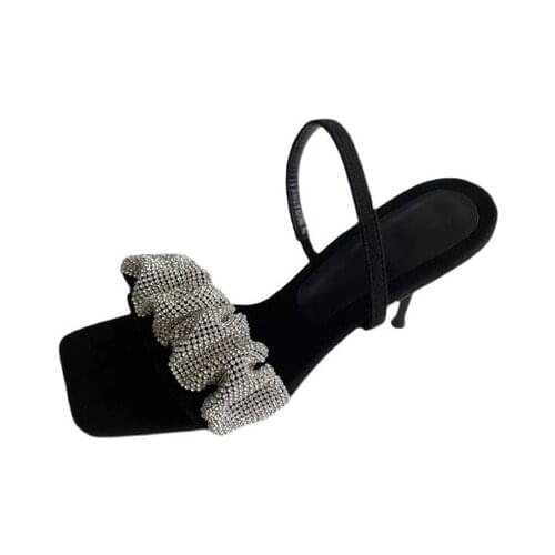 2021 New Square Toe Women Sandals Crystal Letters Decor Women Pumps Sexy High Heels Silk Wedding Dress Shoes Gladiator Sandal