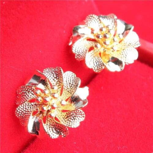 New Luxury Vintage Authentic Pure 24k Yellow Gold Flower Shape Stud Earrings For Women Ladies Daily Wear Gold Earring Jewelry
