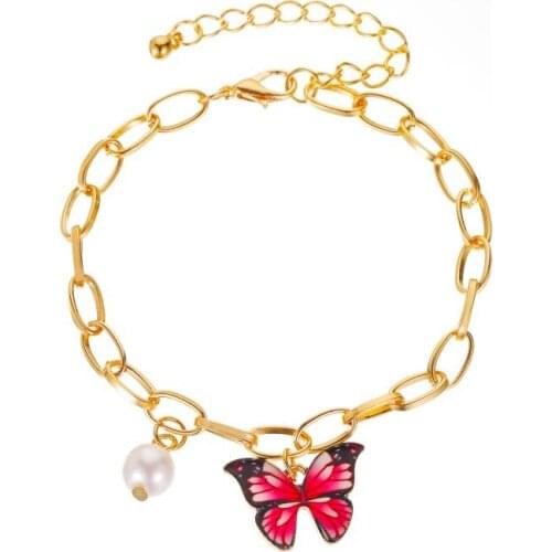 New jewelry ins dream color butterfly bracelet summer model creative temperament pearl thick chain bracelet