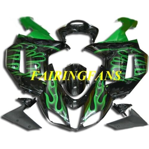 Motorcycle Fairing Body kit for KAWASAKI Ninja ZX6R 636 07 08 ZX 6R 2007 2008 Green flames Fairings bodywork+gifts KN12