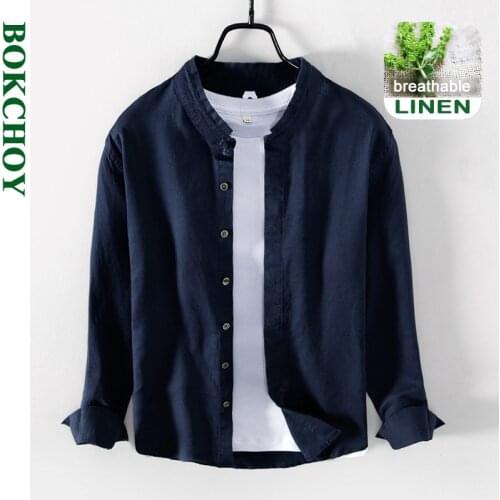 2021 Autumn Winter New Men Retro Chinese Style Shirts Button Up Long Sleeve Linen Cotton Blend Solid Color Thin Coat GB-L861