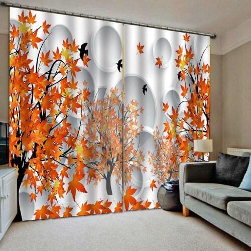 Autumn Scene Theme Shower Curtain Maple leaf circle for living room bedroom blackout curtains
