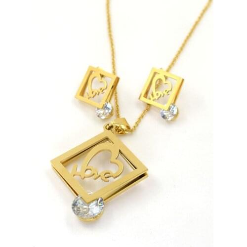Cute necklace earring Stainless Steel Party gift,Love Heart Zircon Pendant Necklace Set EV-G137