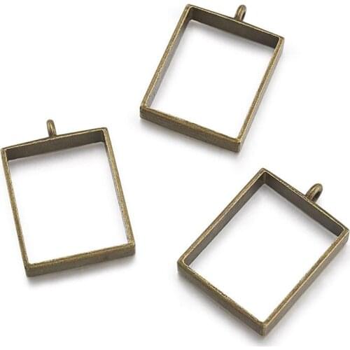 Pandahall 10pcs Alloy Hollow Blank Square Frame Pendant Vintage Charms For DIY Resin Cabochons Pressed Flower Jewelry 29x20x5mm