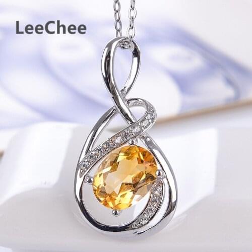 100% Natural citrine pendant real 925 Solid Sterling Silver jewelry yellow gemstone necklace for women birthday gift free ship