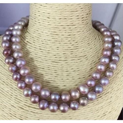 Popular 2 rows 9-10mm round lavender pearl necklace 18"-19"