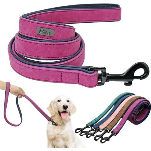 4ft Dog Leash 2 Layer Soft Leather Dog Leash Pet Dog Walking Training Leads with Padded Handle for Medium Large Dogs Pitbull