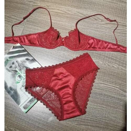 Underwire leopard print flocking sexy ultra-thin bra set see-through mesh ladies underwear perspective temptation lingerie