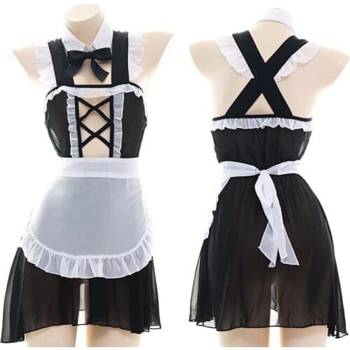 Sexy Lingerie Cosplay Erotic Apron Japanese Maid Sex Costume Babydoll Women Lace Miniskirt Outfit Sweet Lolita Anime Dress