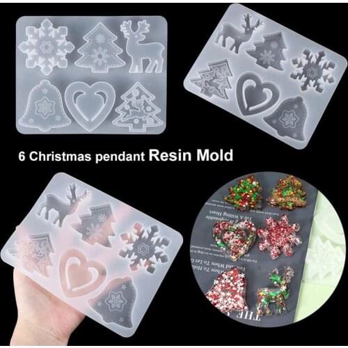 6PCS Xmas Tree Snowflake Elk Silicone Mold Christmas Theme Jewelry Making Tools Resin Pendant Hanging Tags Xmas Tree DIY Molds