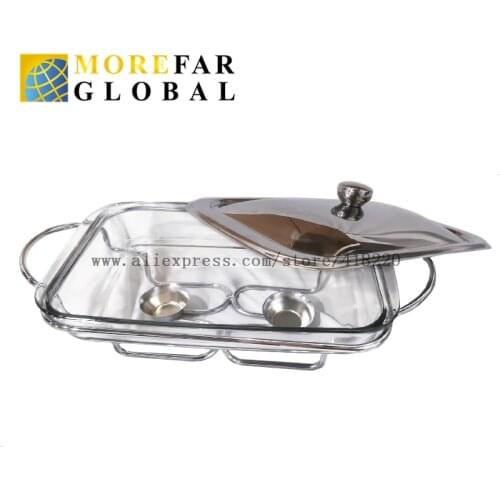HBG Glass 304 Stainless Steel Buffet Dish Chafing Pot Food Warmer Heating Container Freshness Preservation Storage Wedding Party