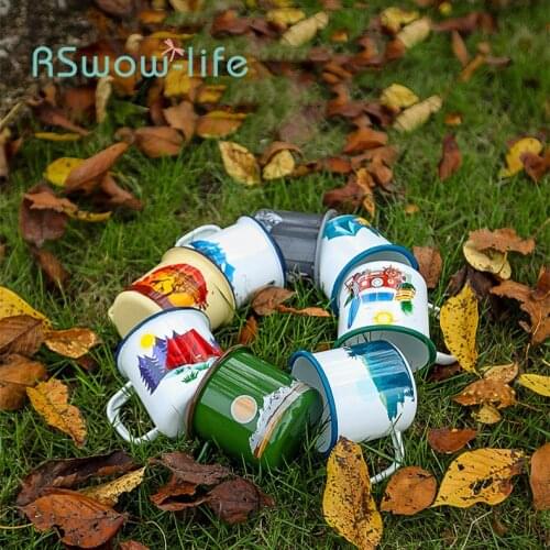 Outdoor Enamel Camping Mug 300ml Colourful Metal Enamel Coffee Tea Camp Cups Mugs for Camping Hiking Backpacking Fishing Picnics