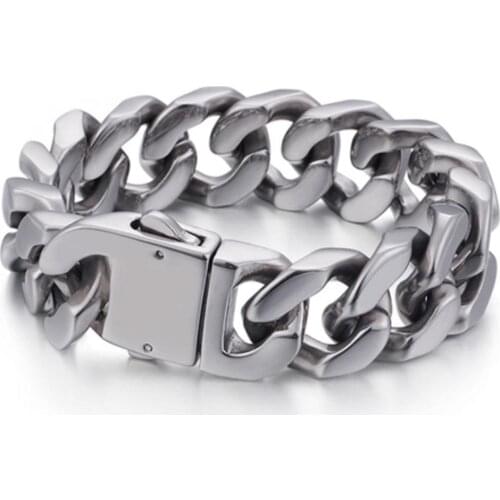 High Quality 20MM Stainless Steel Silver Color Strong Curb Cuabn Chain Gift Mens Bracelet Bangle 8.5inch