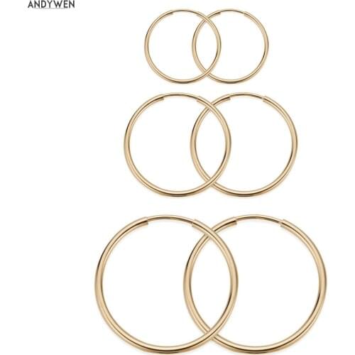 ANDYWEN 925 Sterling Silver Gold Different Circle Slim Hoops Earring Big Large Loops Rock Punk Clasp Piercing Ohrringe Jewelry