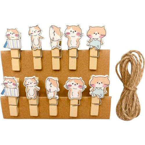 10pcs Cartoon cats wooden twine small clip photo Clips Wedding Shape Picture Clips DIY Home Party Decor Clamp Clothespin
