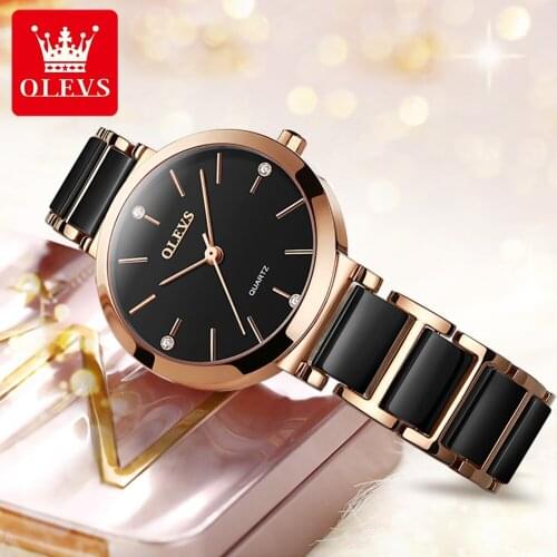 OLEVS Ladies Watch Luxury Brand Bracelet Watch Ceramic Fashion Watch 2021 Top Quartz Movement Waterproof Watch Reloj de mujer