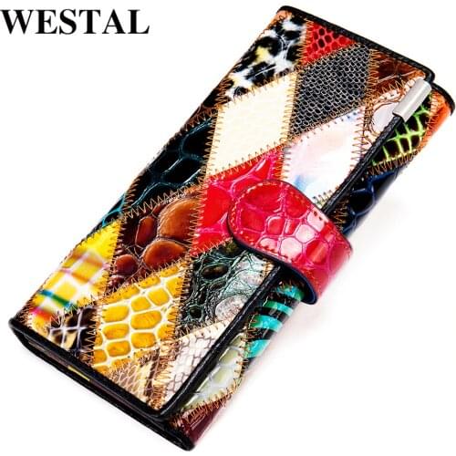 WESTAL wallet for women zipper ladies clutch bags with cellphone womens wallet genuine leather female patchwork wallet long 420