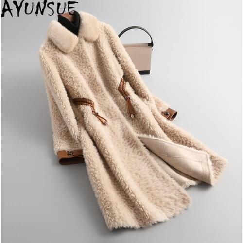 AYUNSUE Womens Fur Coat Female 100% Wool Woman Jacket Autumn Winter Clothes Women Mink Fur Collar 2020 Abrigos Mujer Invierno 9