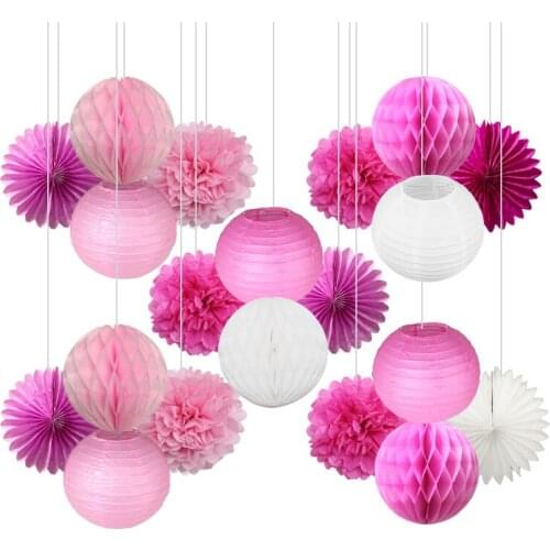 20pcs/set Paper Lantern Hanging Fans Honeycomb Ball Tissue Paper Pompoms Showers Wedding Birthday Party Festival DIY Decoration