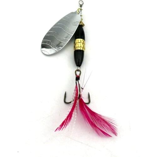 5 pcs 18g Metal Spoon Lures Metal Spinnerbait fishing lure Feather hook Artificial hard bait Spinner Jig pike Bait Noise(SP113)