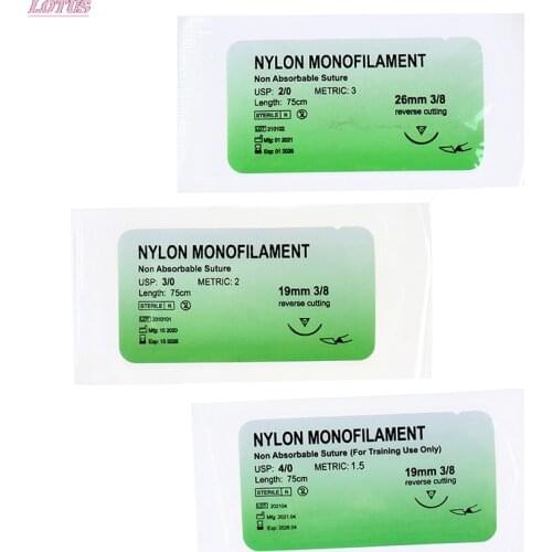 6PCS 2.0/3.0/4.0 Needle Suture Nylon Monofilament Non-injured Suture Medical Thread Suture for Medical Surgical Suture Tool