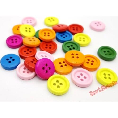 Free Shipping 15MM Pick Size Natural Random Assorted Round 4 Hole Wood Sewing Button Craft/trim For Jewelry Making